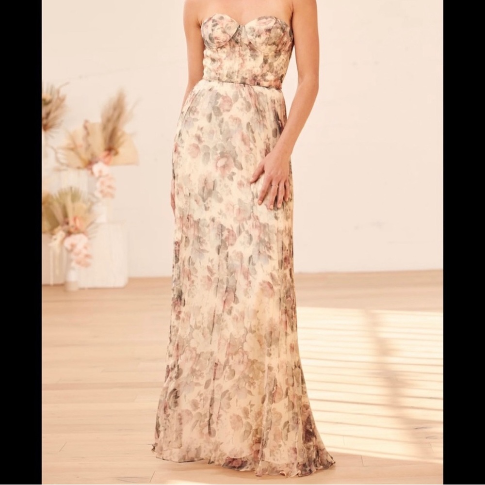NWT Lulus Most Beautiful Day Ivory Multi Floral Print Organza Maxi Dress